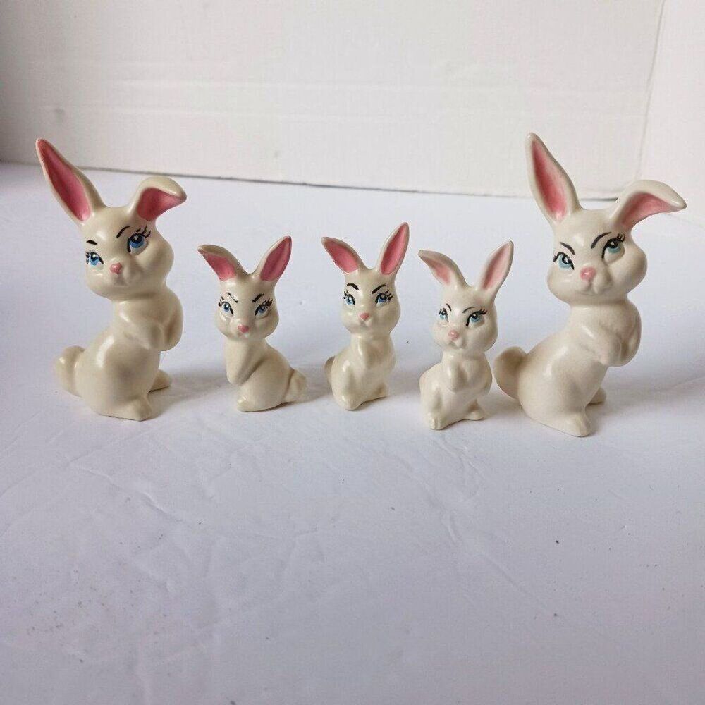 Vintage 80's Mini Figurines White Ceramic Bunny Rabbit